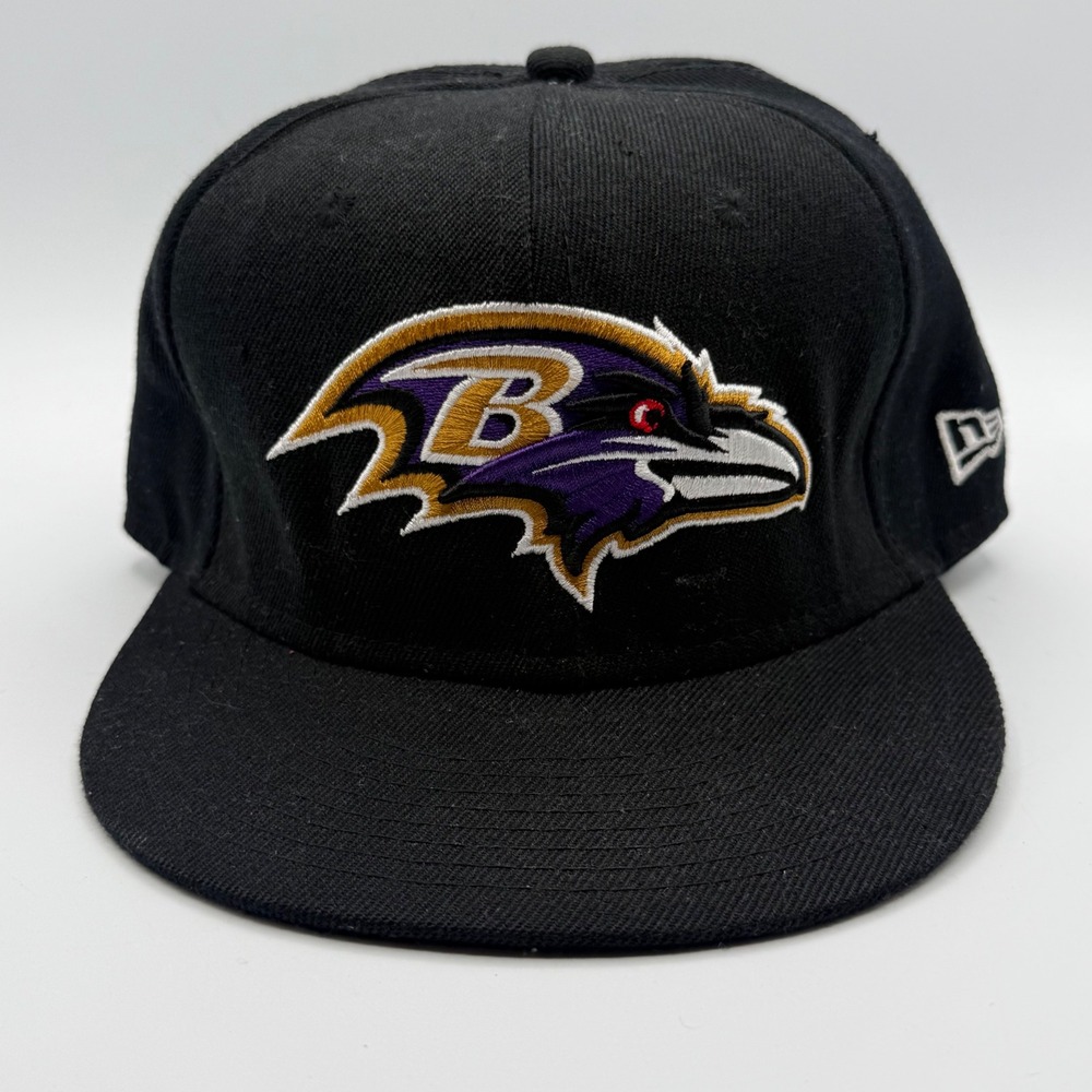 New Era 59FIFTY Hat Mens 7 1/2 Black Excellent Baltimore Ravens NFL Fitted Cap
